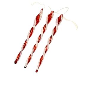 Glass Icicle Candy Cane Christmas Ornaments Like New set of 3 Red Frosted White
